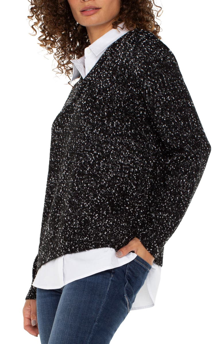 Liverpool Layered Look Mélange Sweater, Alternate, color, Blk W/ Wht Flks
