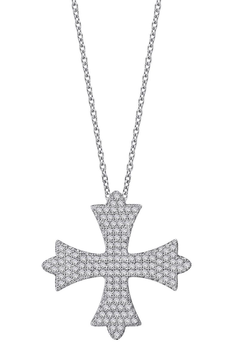 Sterling Silver & Simulated Diamond Cross Necklace, Main, color, WHITE