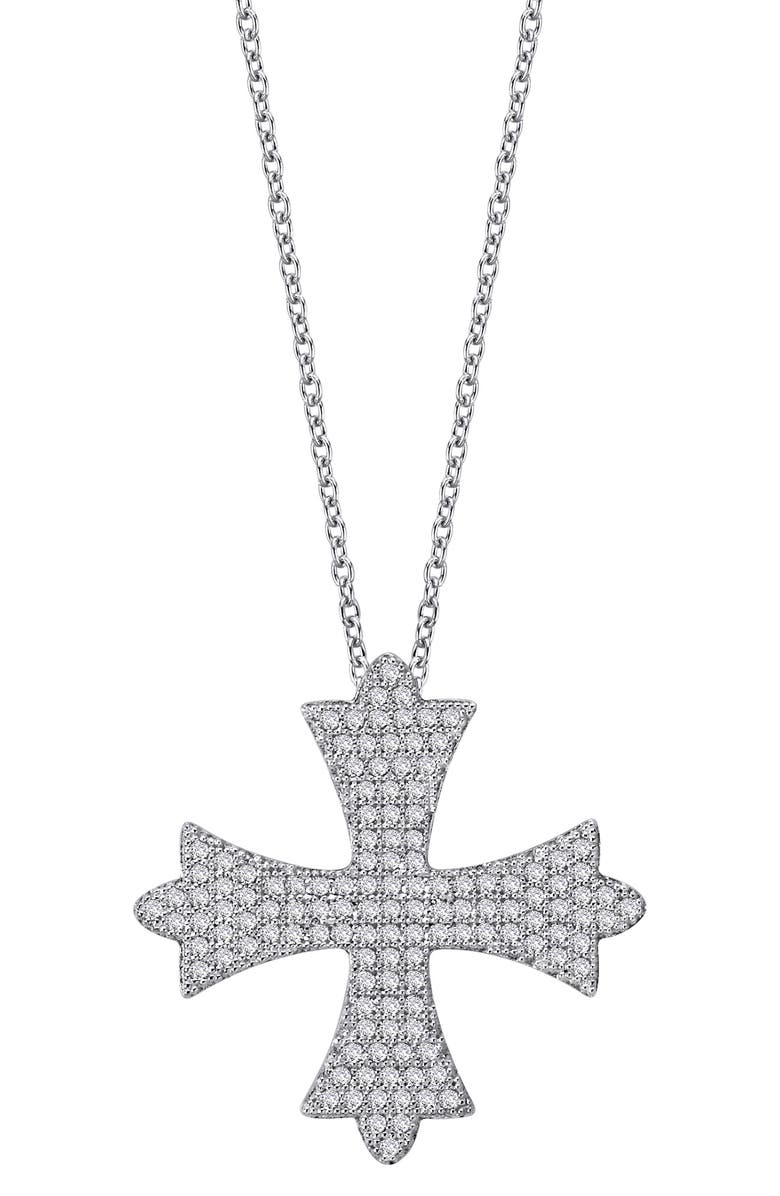 Lafonn Sterling Silver & Simulated Diamond Cross Necklace, Main, color, 