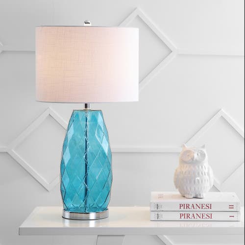 Jonathan Y Juliette 26.5" Glass/metal Led Table Lamp In Moroccan Blue