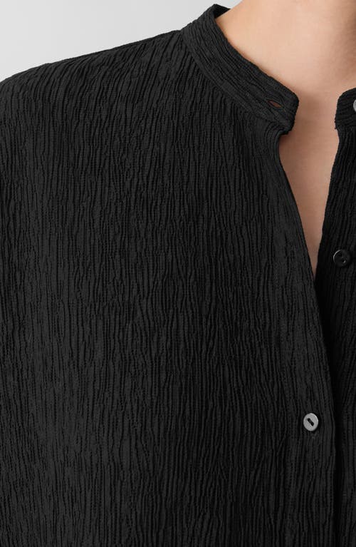 Eileen Fisher Crinkled Mandarin Collar Button-up Shirt In Black