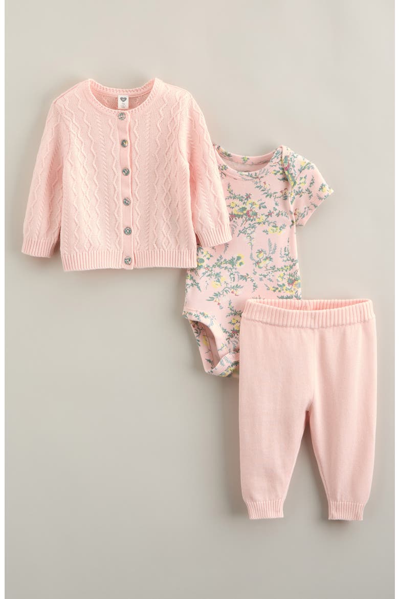 Cardigan, Bodysuit & Pants Set, Main, color, PINK DOGWOOD VICTORIA FLORAL