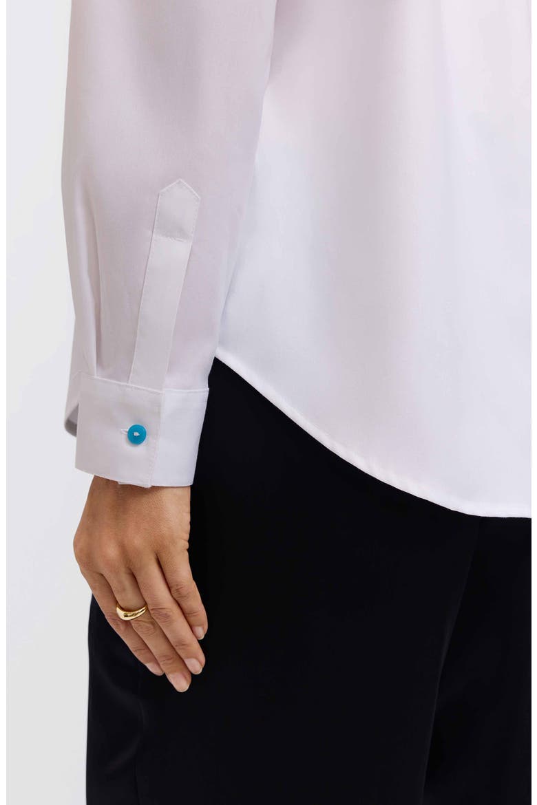Charlie Floral Trim Cotton Blend Button-Up Shirt, Alternate, color, WHITE