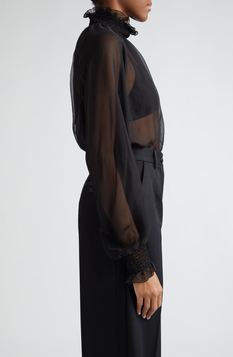 Dolce&Gabbana Smocked Long Sleeve Silk Chiffon Top, Alternate, color, 