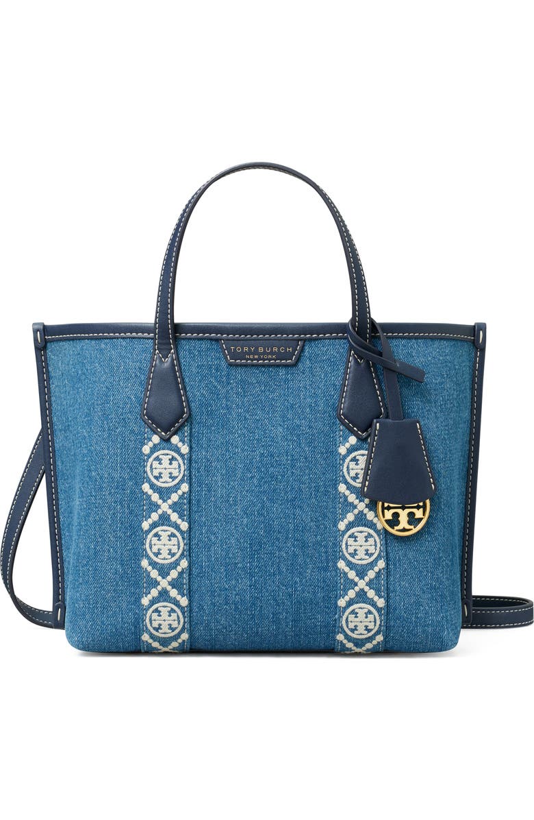 Tory Burch Perry Triple Compartment Denim Tote, Main, color,