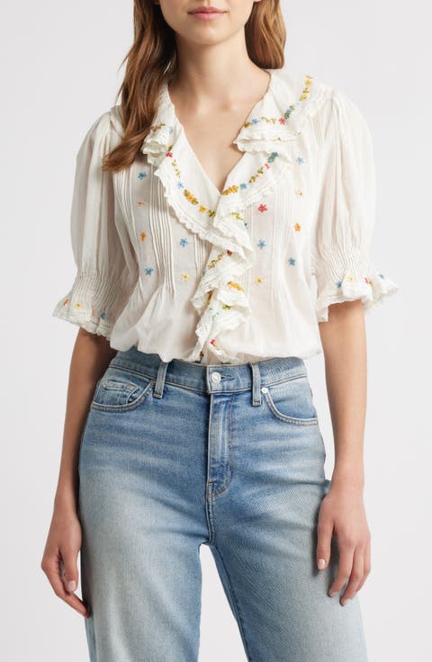 Hettie Embroidered Ruffle Organic Cotton Top