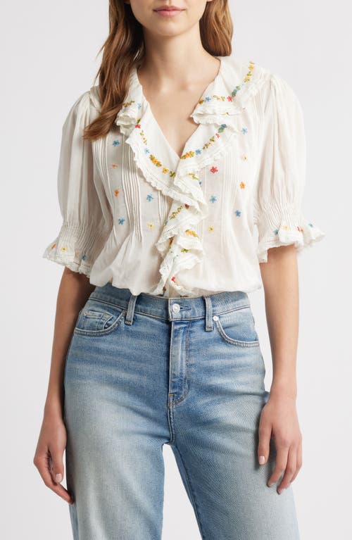 Doen Dôen Hettie Embroidered Ruffle Organic Cotton Top In Neutral