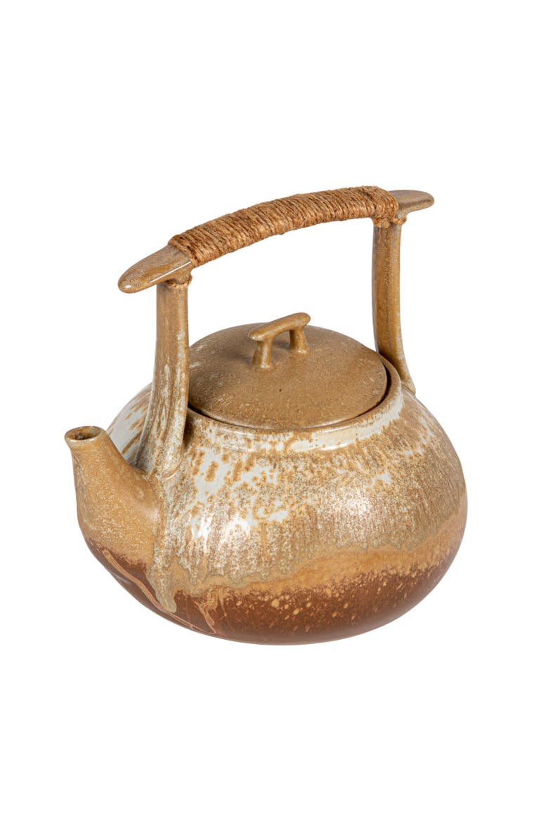 Storied Home 1.5-Quart Stoneware Teapot with Jute Wrapped Handle with Reactive Glaze, Green, Main, color, Tan