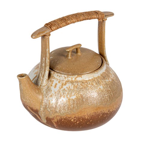 1.5-Quart Stoneware Teapot with Jute Wrapped Handle with Reactive Glaze, Green