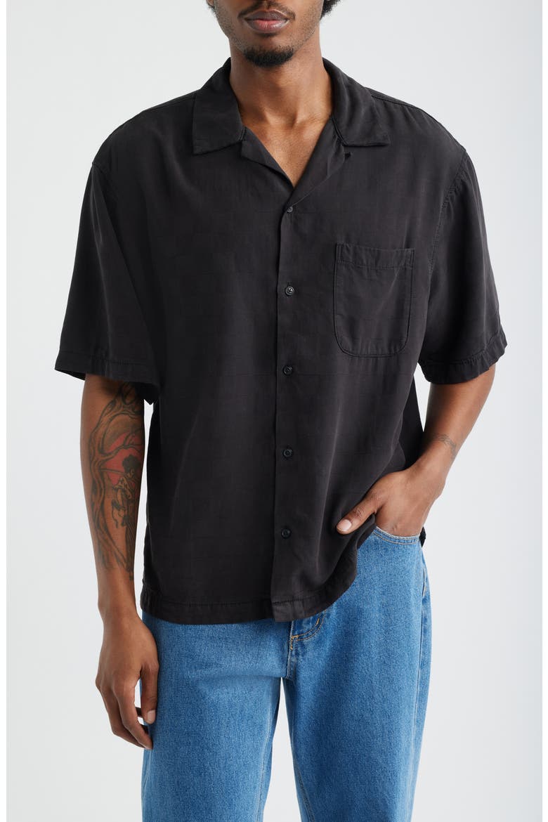 Van Doren Check Button-Up Camp Shirt, Main, color, BLACK