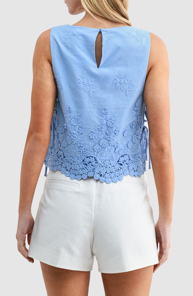 All in Favor Eyelet Embroidered Side Tie Cotton Tank, Alternate, color, Periwinkle