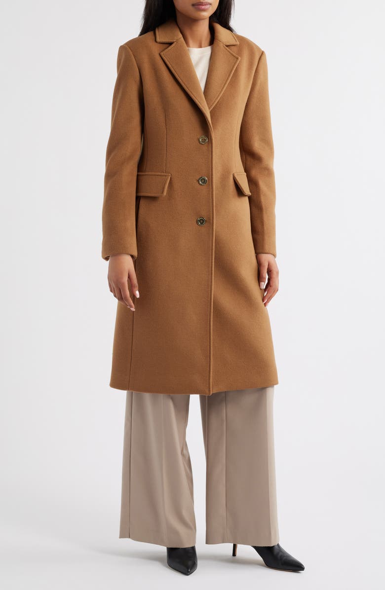 Michael Kors Fitted Longline Coat, Main, color, Dark Camel