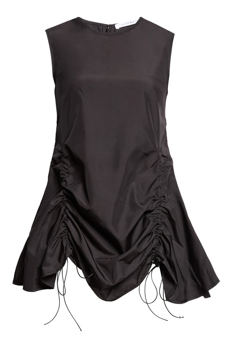 Unika Ruched Recycled Faille Top, Alternate, color, BLACK