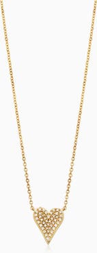 Oradina 14K Yellow Gold Radiant Diamond Heart Pendant Necklace
