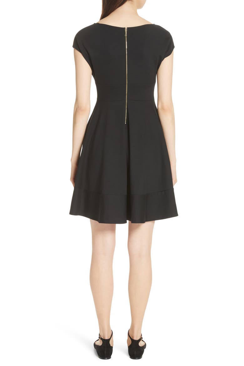 ponte fiorella fit & flare dress, Alternate, color, BLACK