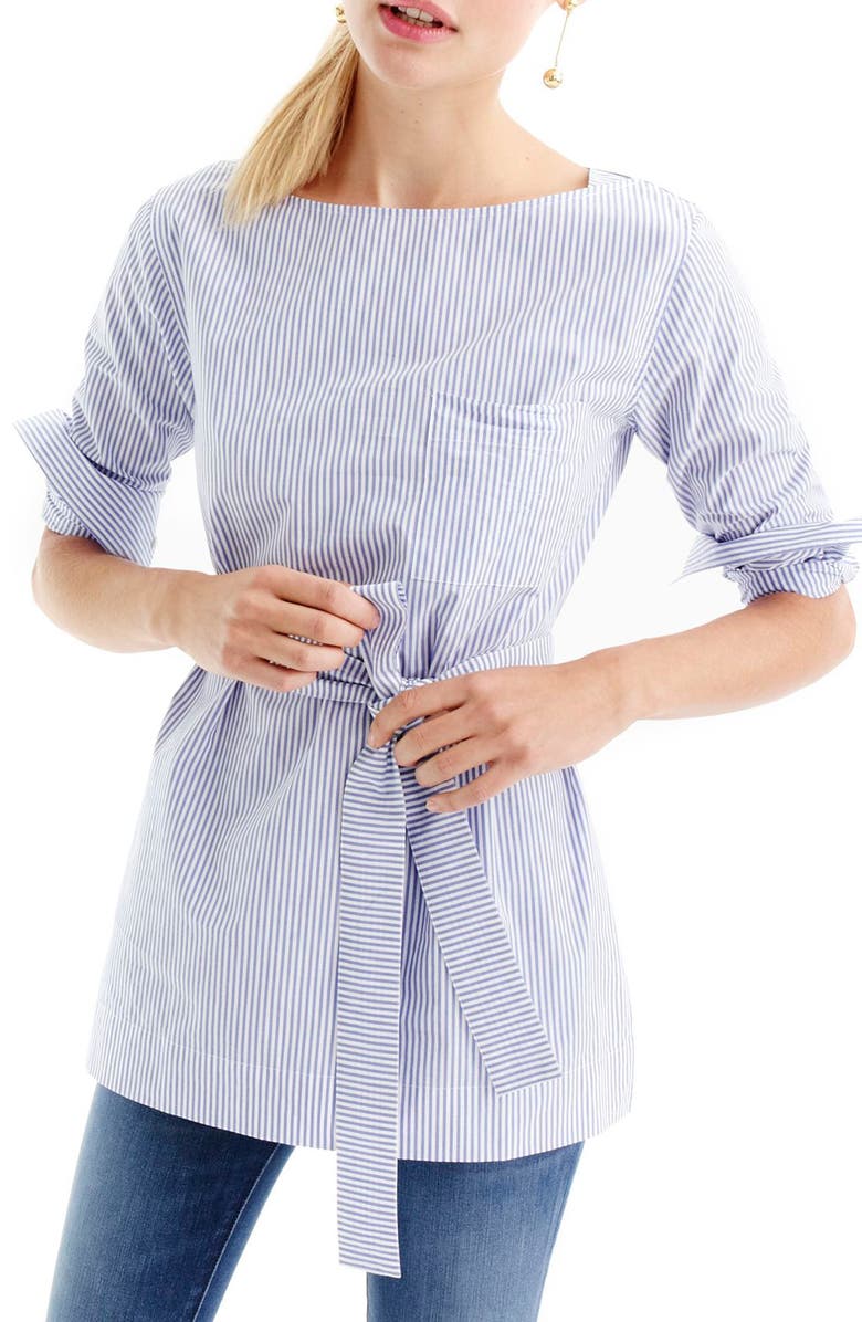 J.CREW FACTORY J.Crew Stripe Boat Neck Tunic with Tie, Main, color,