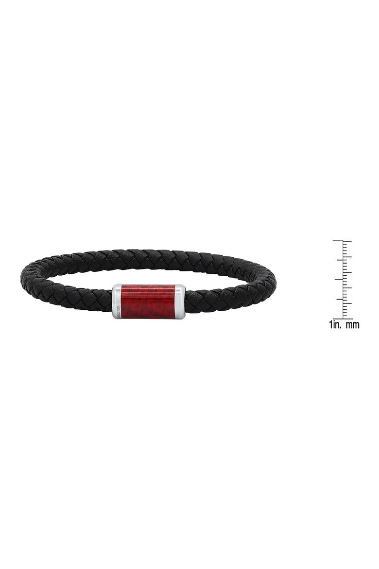 Men's Stainless Steel Red Carbon Black Braided Leather Bracelet, Alternate, color, BLACK-RED-METALLIC