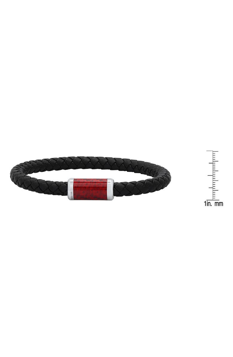 STEELTIME Men's Stainless Steel Red Carbon Black Braided Leather Bracelet, Alternate, color, Black-Red-Metallic