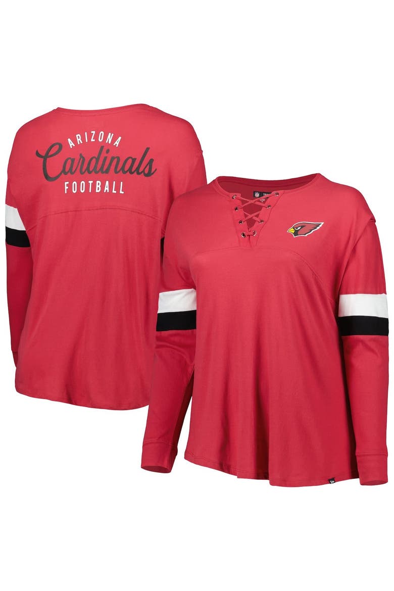 Women's New Era Cardinal Arizona Cardinals Plus Size Athletic Varsity Lace-Up V-Neck Long Sleeve T-Shirt, Main, color, Cardinal