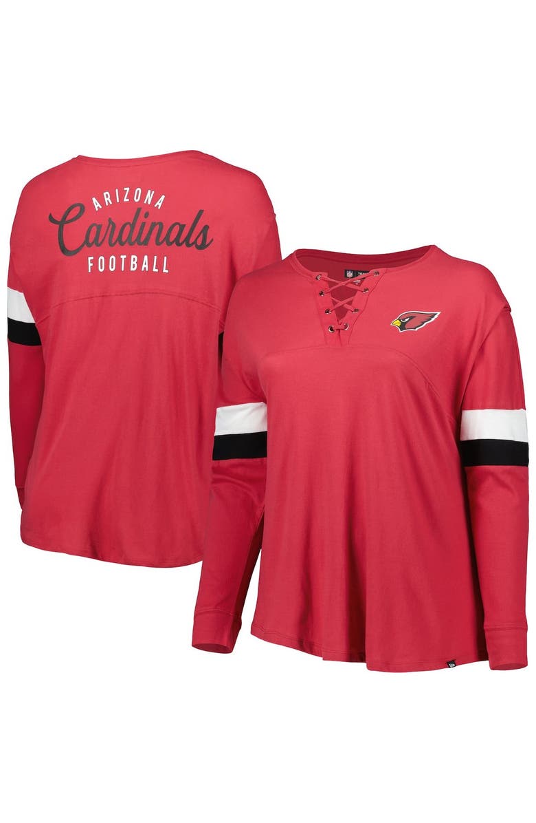 New Era Women's New Era Cardinal Arizona Cardinals Plus Size Athletic Varsity Lace-Up V-Neck Long Sleeve T-Shirt, Main, color, Cardinal