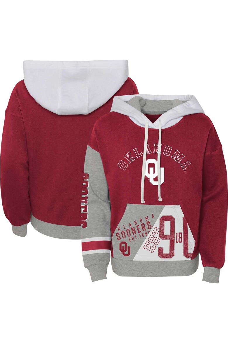 Girls Youth Crimson Oklahoma Sooners True Fan Soft Fleece Pullover Hoodie, Main, color, Crimson