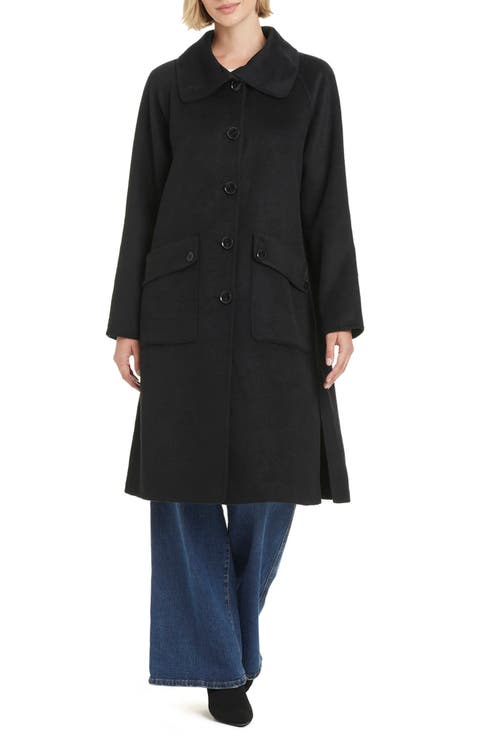 Funnel Neck Wool Blend Coat