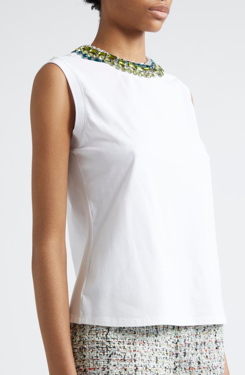 Cinq à Sept Crystal Detail Cotton Tank, Alternate, color, White/ Multi