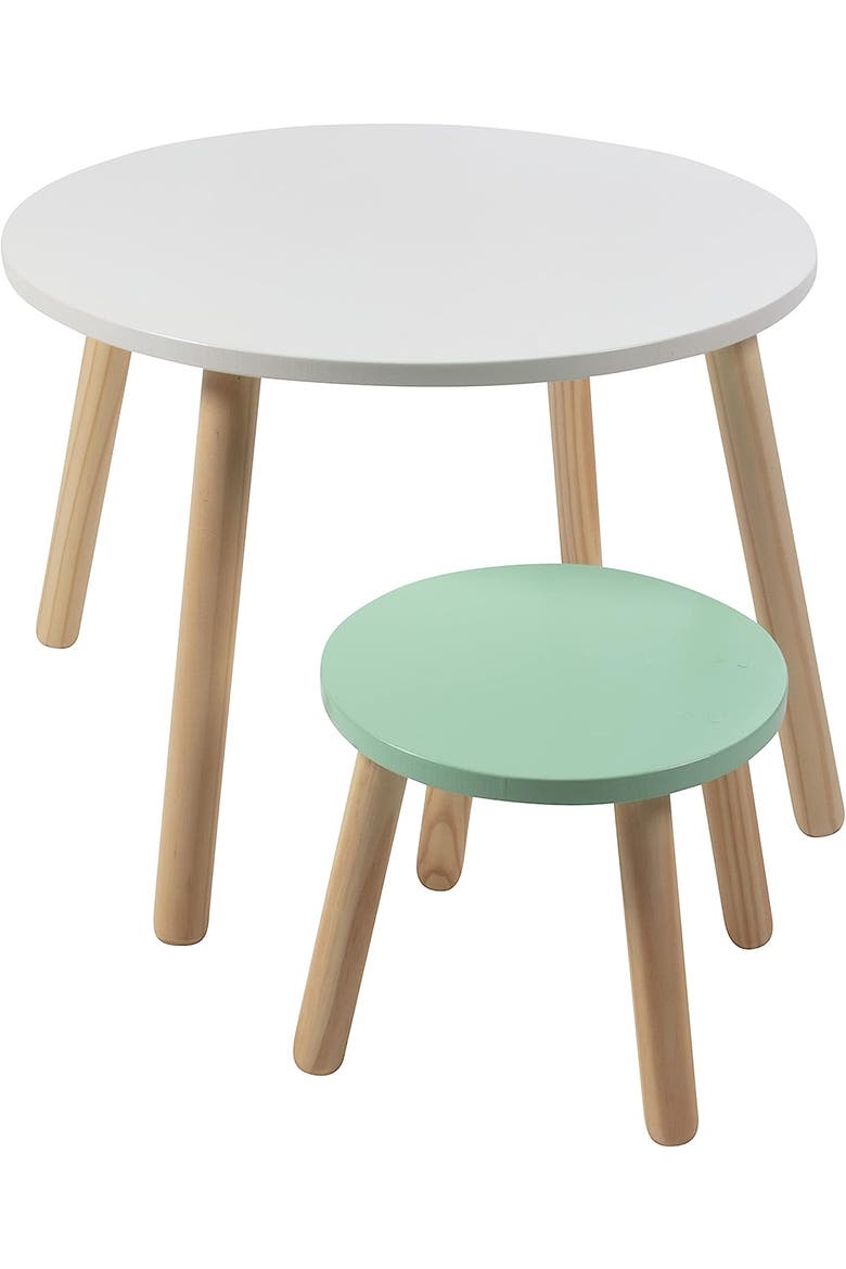 Kids Wooden Animal Table & Chair Set w 4 Seats- Tiger Panda Fox & Adult Stool, Alternate, color, None