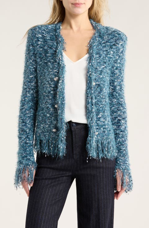 Azure Knit Fringe Cardigan Blazer