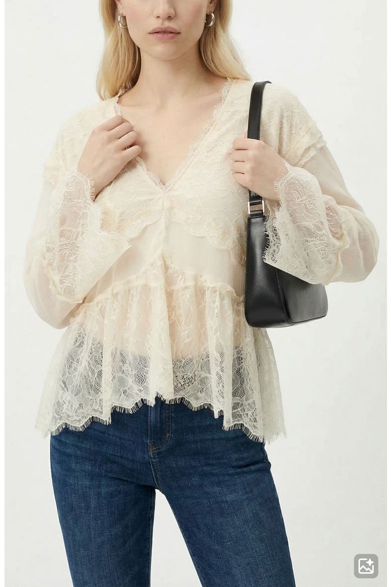 Emilie V-Neck Lace Swing Top, Alternate, color, BIRCH