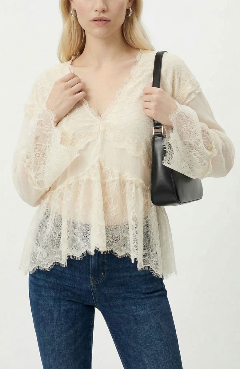 VERO MODA Emilie V-Neck Lace Swing Top, Alternate, color, Birch