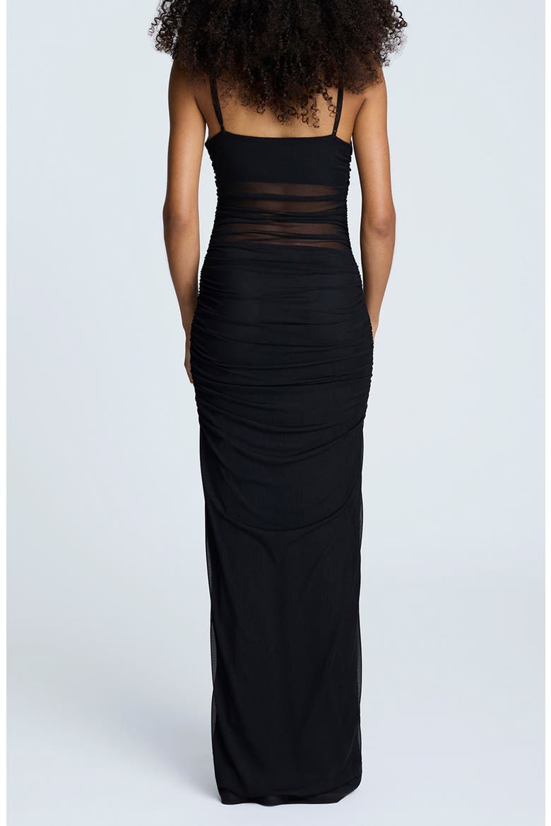 Ruched Mesh Maxi Dress, Alternate, color, BLACK