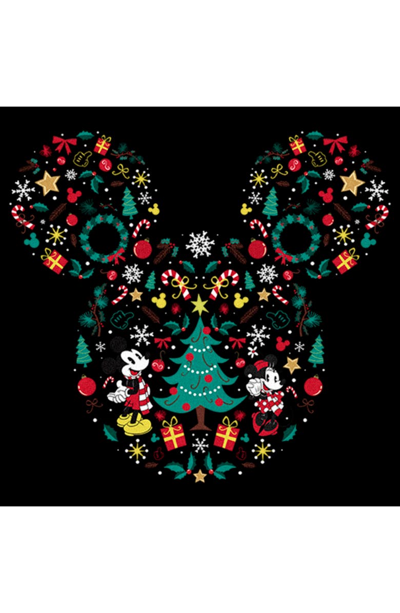 Mickey & Friends Girl's Mickey & Friends Christmas Mickey and Minnie Collage Graphic T-Shirt, Alternate, color, Black