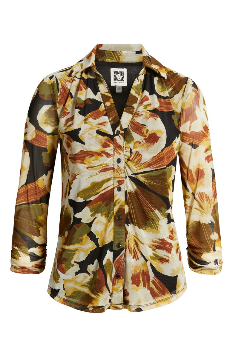 Anne Klein Shirred Button-Up Top, Alternate, color, Anne Black Multi