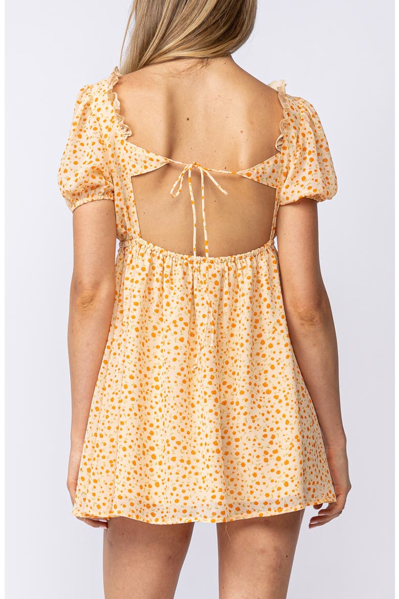 Ditsy Floral Puff Sleeve Open Back Minidress, Alternate, color, LIGHT ORANGE