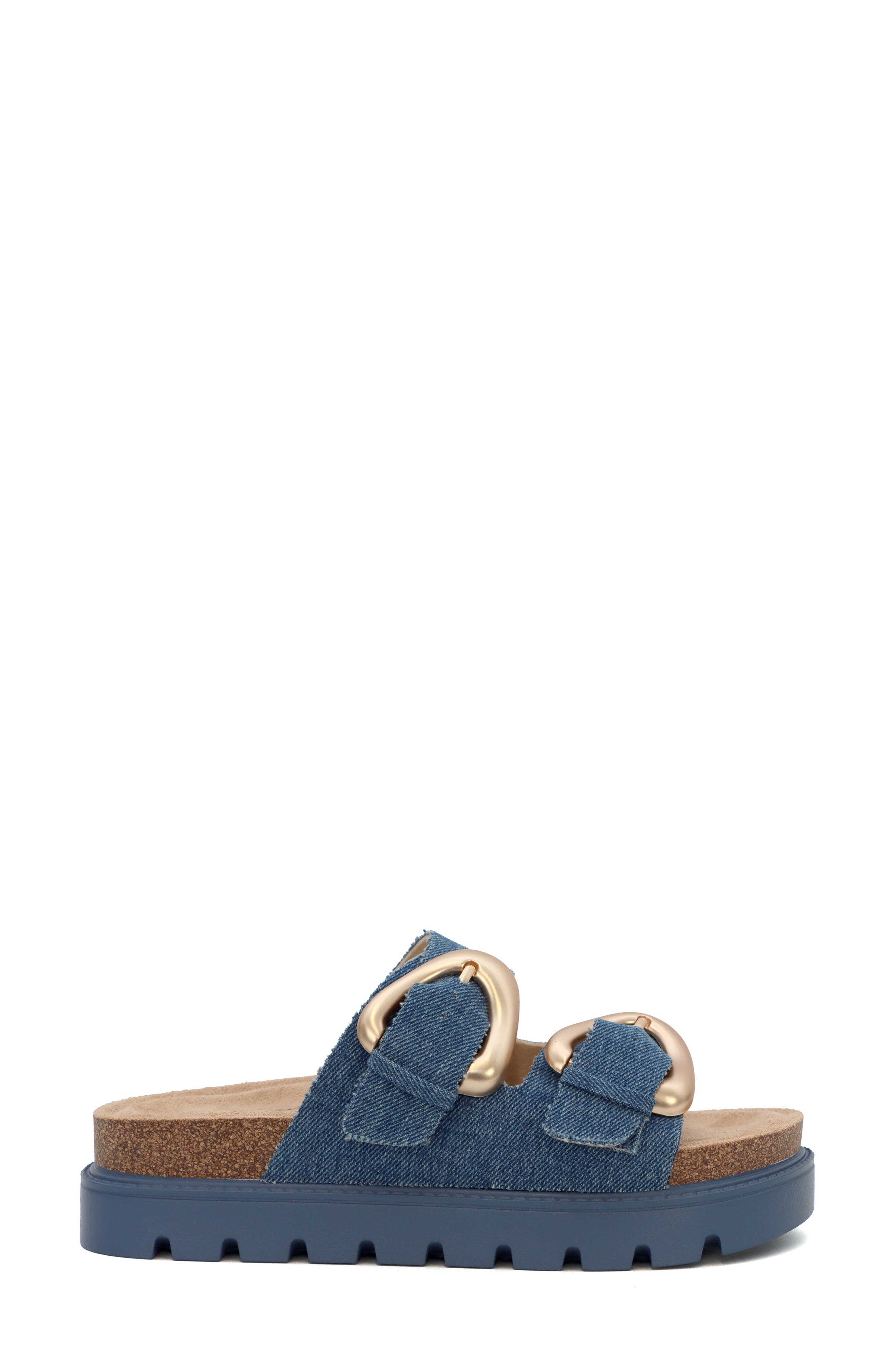 Carissa Buckle Slide Sandal, Alternate, color, DENIM