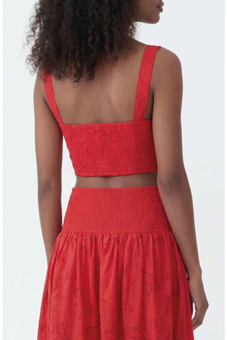 Seamed Broderie Anglaise Bustier Top, Alternate, color, KOEL EYELET BIRD RED
