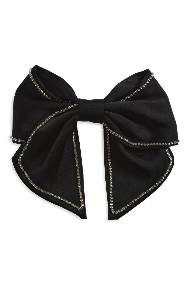 Rhinestone Bow Barrette, Main, color, BLACK
