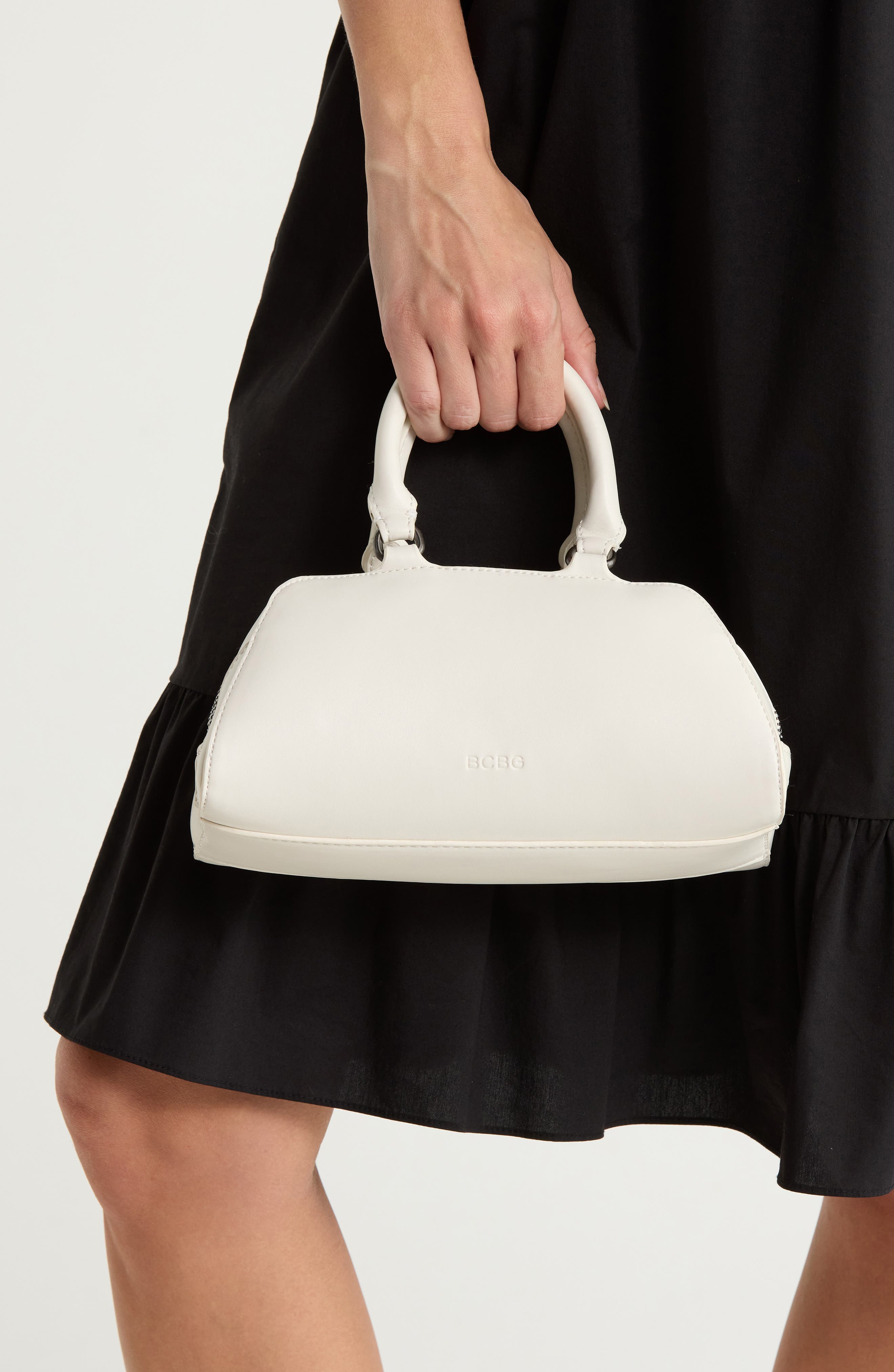 Faux Leather Top Handle Satchel, Alternate, color, POWDER