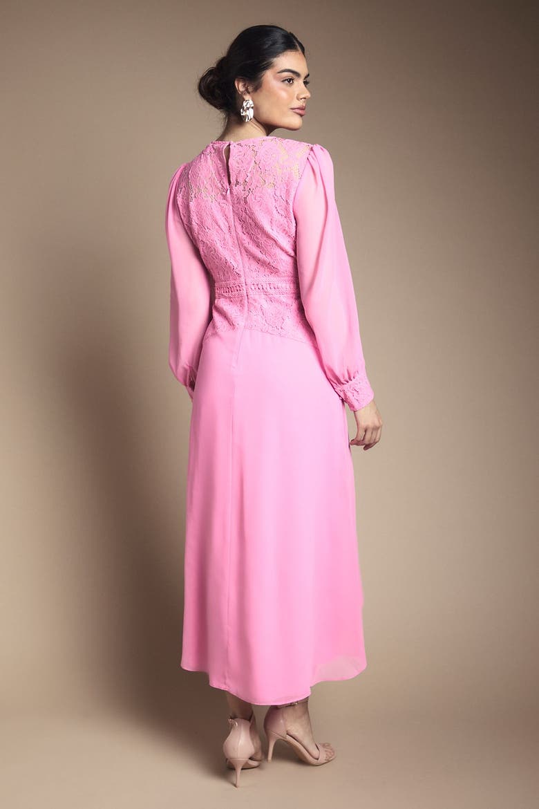 Lace Insert Chiffon Midi Dress, Alternate, color, Pink