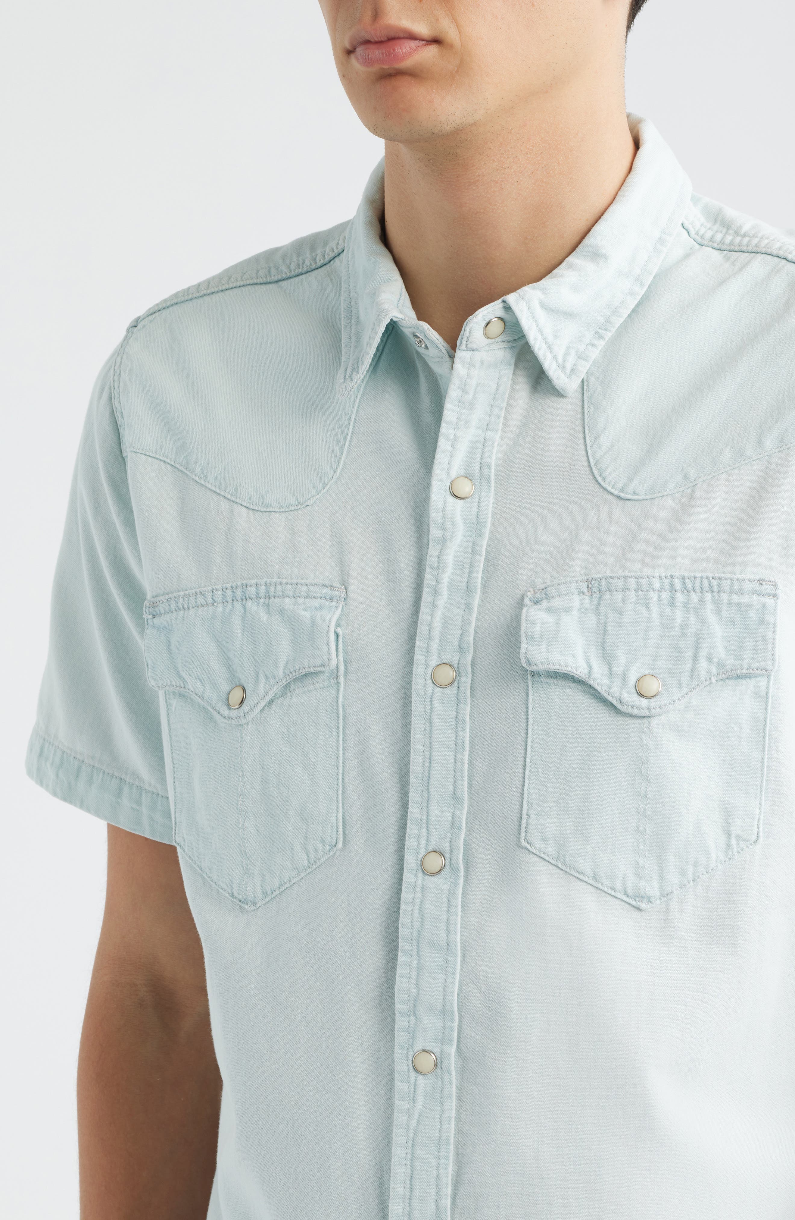 Short Sleeve Denim Snap-Up Shirt - image 2