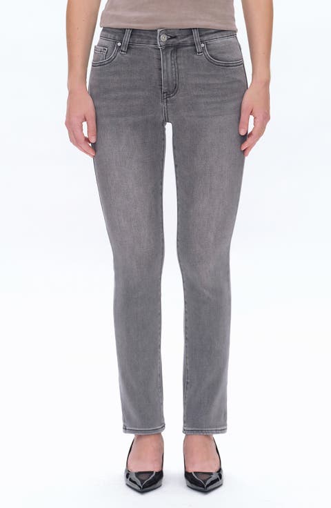 Emily High Waist Slim Straight Leg Jeans (Stone Grey)