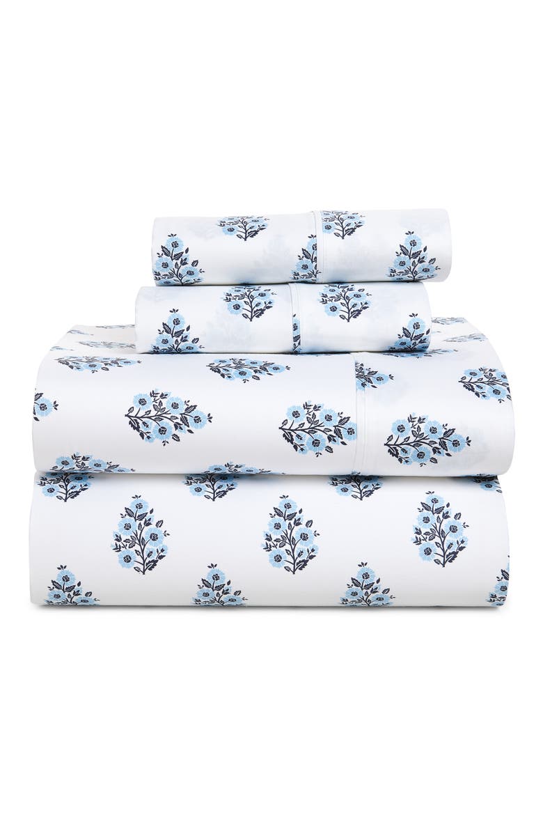 Floral 300 Thread Count Cotton Sateen Sheet Set, Main, color, BLUE FLORAL BLOCK