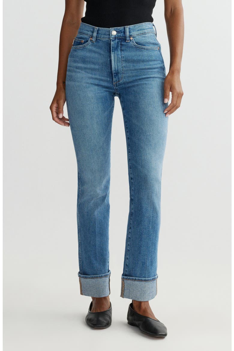 Halle Straight High Waist Instasculpt™ Cuff Jeans, Main, color, SPRING CREEK CUFFED
