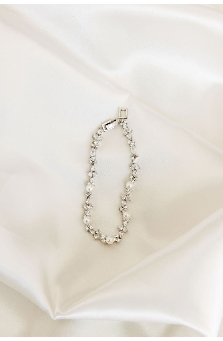 Untamed Petals Opulent Pearl and Crystal Bracelet, Alternate, color, Silver
