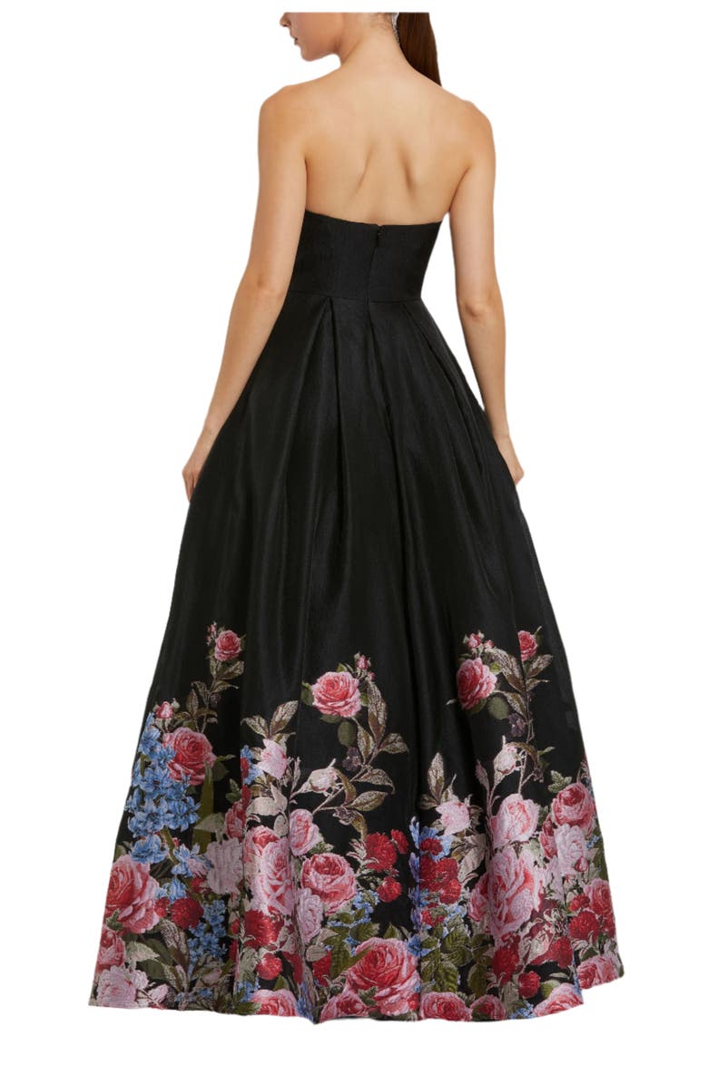 Mac Duggal Strapless Floral Brocade Ballgown, Alternate, color, Black Multi