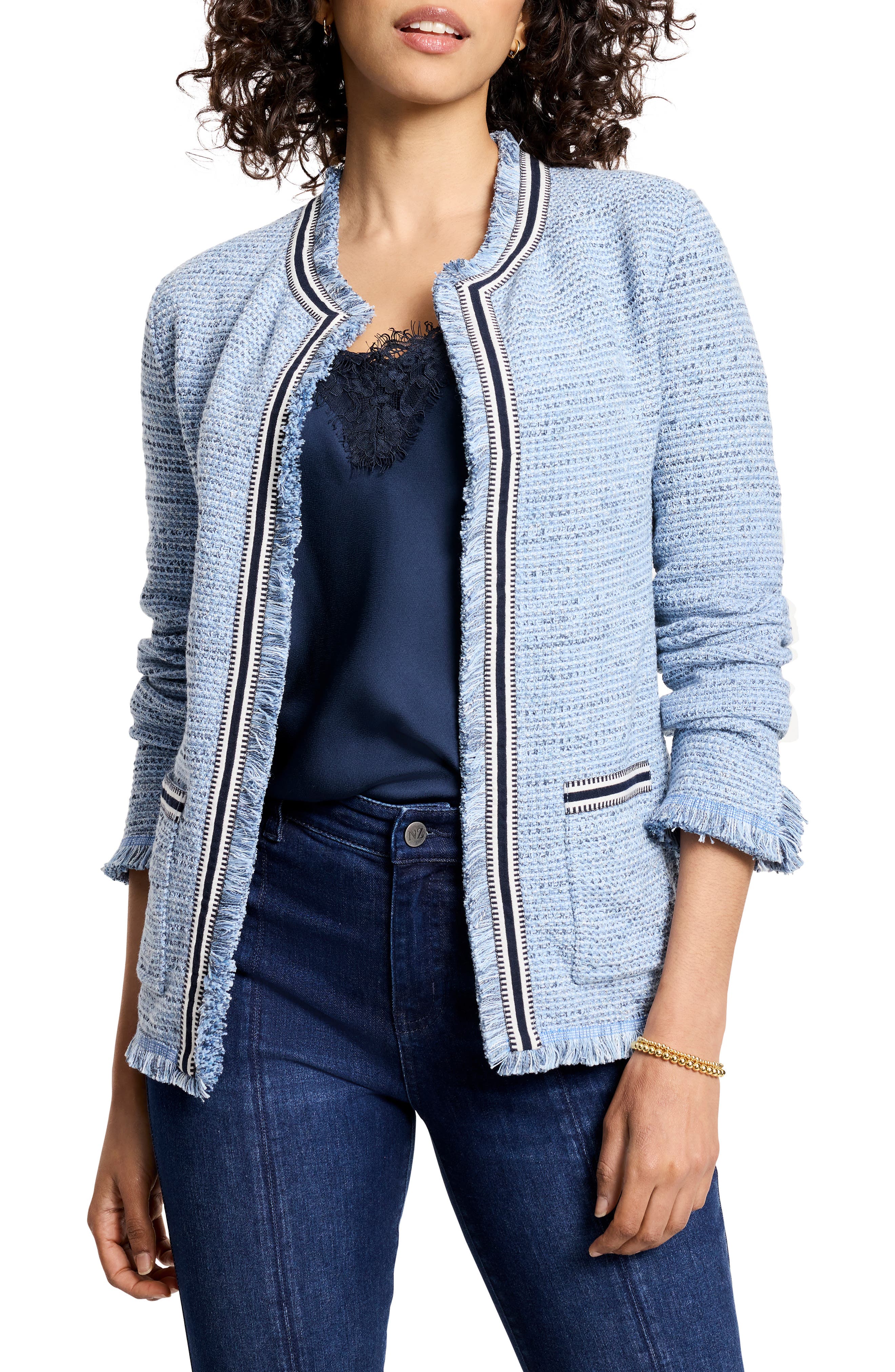 NIC+ZOE Indigo Fringe Accent Knit Jacket