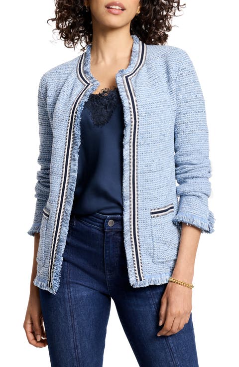 Indigo Fringe Accent Knit Jacket