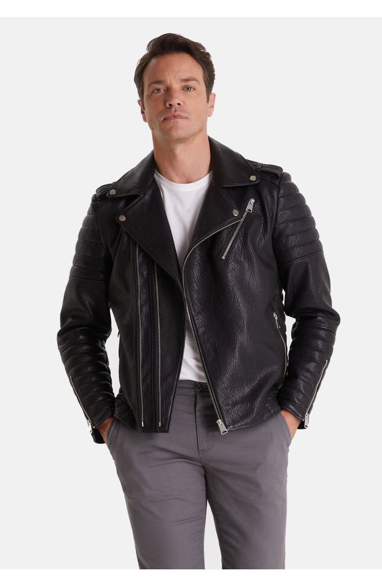 Furniq UK Quentin Leather Jacket, Alternate, color, Black