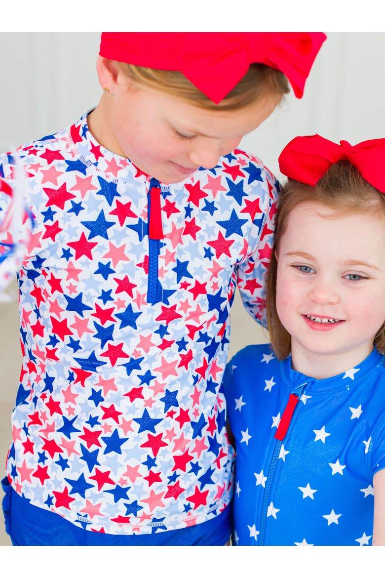 Baby Girls UPF50+ Long Sleeve Zipper Rash Guard 2-Piece, Alternate, color, Shimmer Star-Spangled